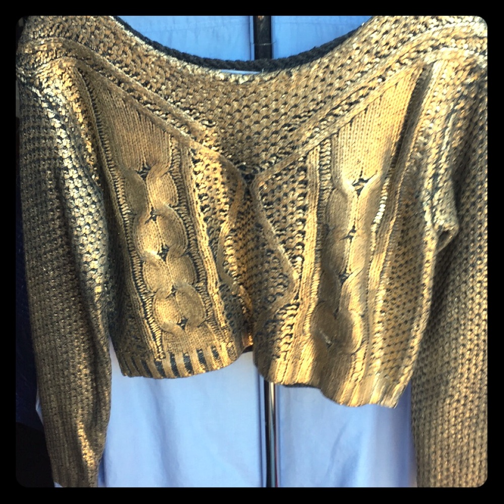 Waxed cropped knit sweater